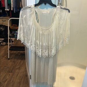A'Reve Cream Lace Trim Top